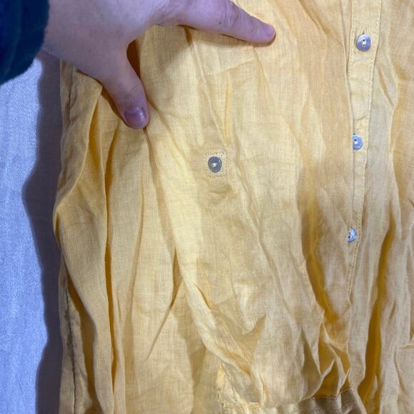 Sigrid Olsen Medium Button Up Shirt Yellow Linen Long Sleeve Roll Tab Boho - Picture 4 of 13